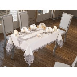 Luxury tablecloth Verna Table Cloth 160x260 Cm 26 Pieces Cream Silver