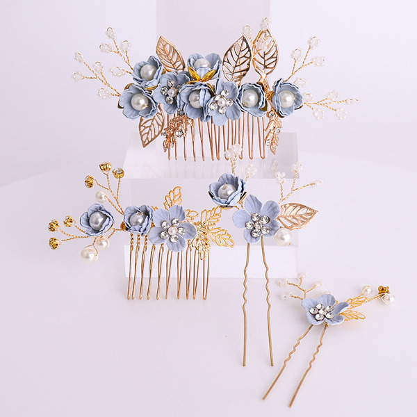 Wedding Accessories Ladies Charm Alloy Resin Hairpins Venetian Pearl With Combs 