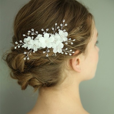 اكسسوارات الزفاف المرأة رائع حرير زهرة كومز وبارات مع حجر الراين اكسسوارات الزفاف المرأة رائع حرير زهرة كومز وبارات مع حجر الراين