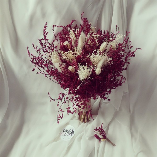 Wedding Bouquet Burgundy زهرة جافة الزفاف باقة