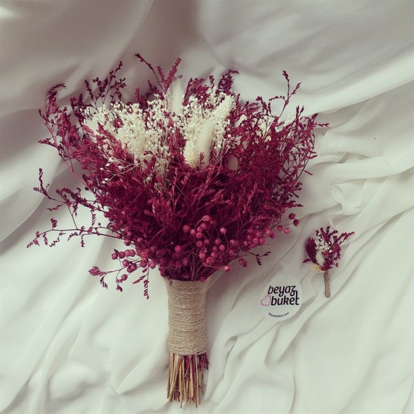 Wedding Bouquet Burgundy زهرة جافة الزفاف باقة