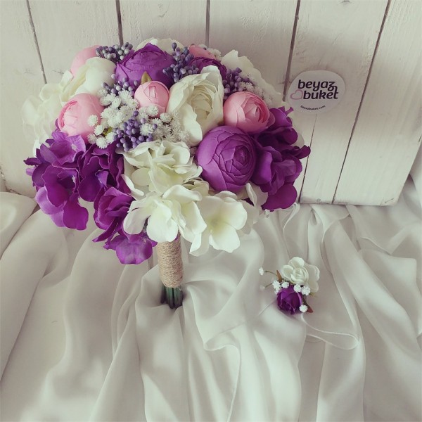 Wedding Bouquet Purple White Erengul Hydrangea Bridal Flower Bouquet